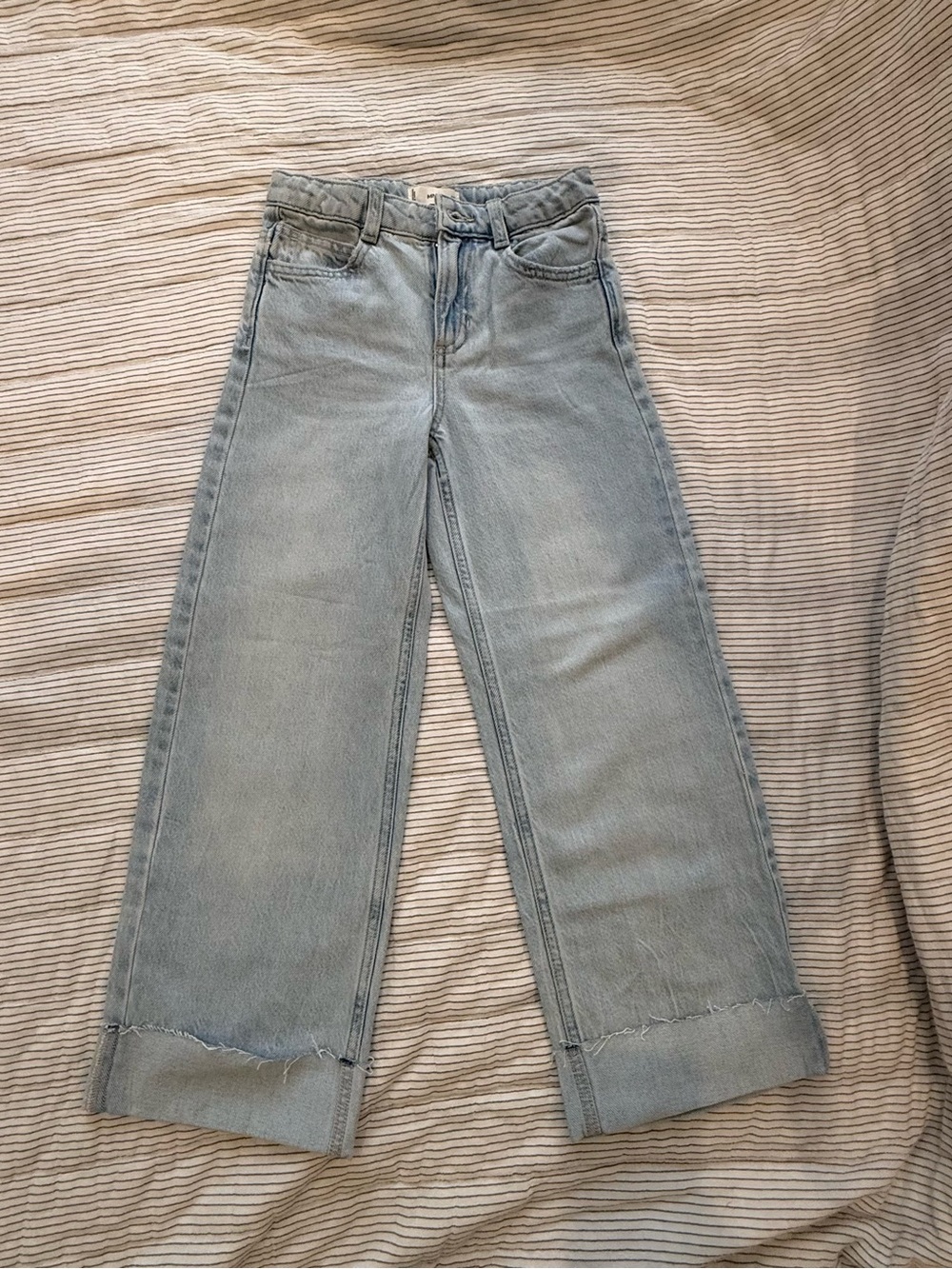 Mango Light Blue Wide Straight Kids Jeans with Frayed Hem
